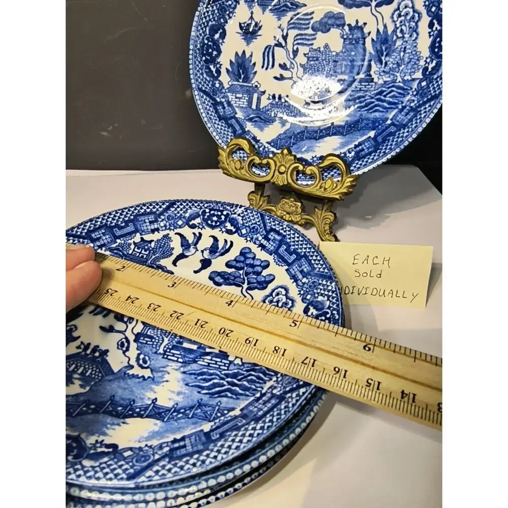 1853.  Saucer in Japanese Blue Willow Transfer Ware Style Blue White